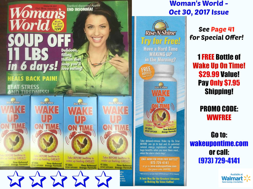 Rise-N-Shine Special Offer in Woman's World - 1 Free Bottle of Wake Up On Time!